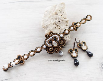 Elegante soutache-armband en oorbellen. Soutache-sieradenset