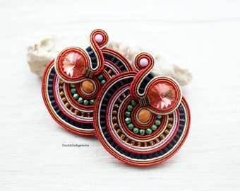 Bohemian soutache earrings with beautiful swarovski crystals