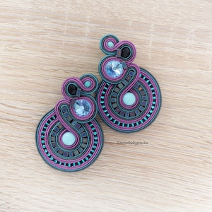 Stud soutache earrings with swarovski crystals