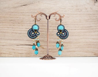 Dangle soutache earrings with swarovski crystals