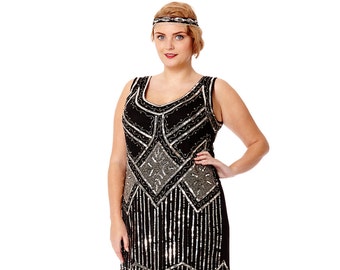 Plus Size Isobel Black Vintage 20s inspired Flapper Great Gatsby Downton Abbey Speakeasy Charleston Sequin Bridesmaid Wedding Guest Dress