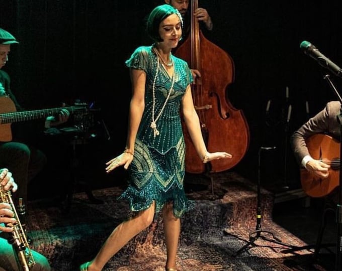 US6 UK10 AUS10 EU38 Beatrice Teal Flapper Dress handmade 1920s inspired Great Gatsby Art Deco Charleston Downton Abbey Bridesmaid Wedding
