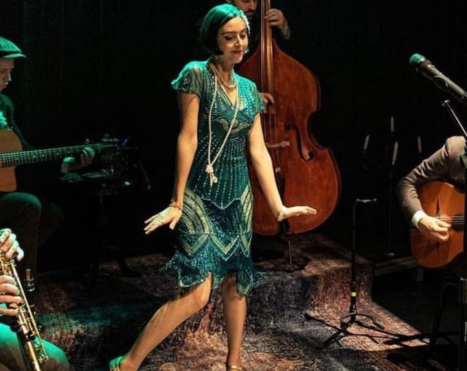 US12 UK16 AUS16 EU44 Beatrice Teal Flapper Dress Handmade 1920s Inspired Great Gatsby Art Deco Charleston Jazz Age Bridesmaids Wedding Guest