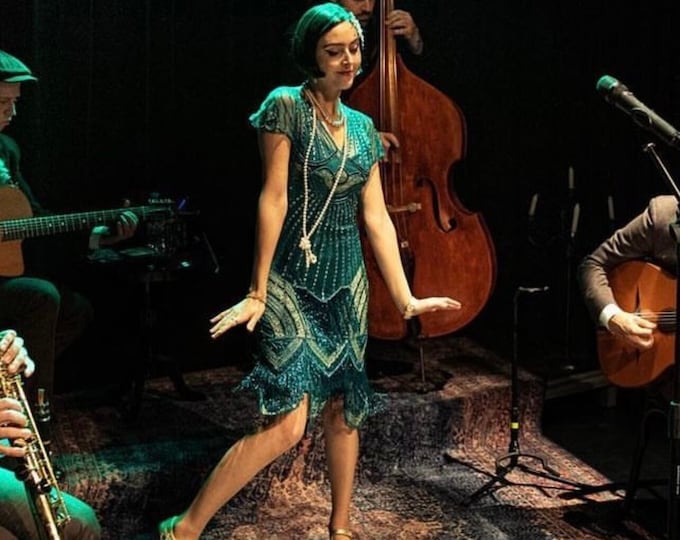 US10 UK14 AUS14 EU42 Beatrice Teal Flapper Dress Handmade 1920s Great Gatsby Art Deco Charleston Jazz Age Bridesmaids Wedding Guest