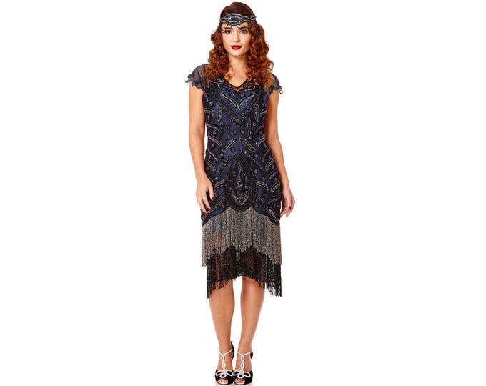 US18 UK22 AUS22 EU50 Plus Size Vegas Black Navy Flapper Dress 1920s Great Gatsby Art Deco Charleston Downton Abbey Bridesmaid Wedding Guest