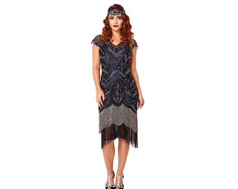 Vegas Black Navy Flapper Dress Slip Included 1920s Vintage inspired Great Gatsby Art Deco Charleston Downton Abbey Bridesmaid Speakeasy