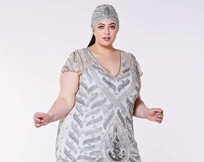 US16 UK20 AUS20 EU48 Plus size Vegas Grey Silver Flapper Dress Slip Included 1920s Great Gatsby Fringe Charleston Bridal Bridesmaid Wedding