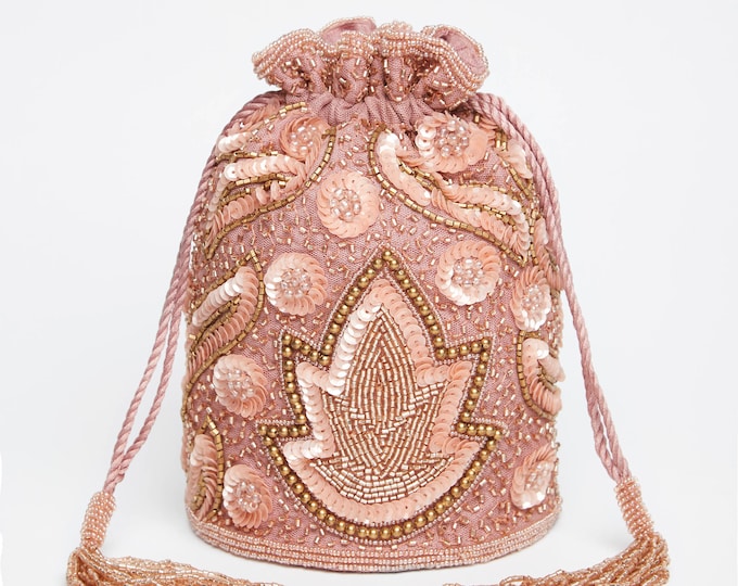 Vintage Inspired Hollywood  Bucket Pouch clutch purse bag Rose Gold Wedding Bridal Bridesmaids 20s Great Gatsby Flapper Art Deco