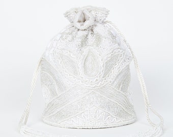 Vintage Inspired Beatrice Bucket Pouch clutch purse bag White Wedding Bridal Bridesmaids 20s Great Gatsby Flapper Art Deco retro Handmade
