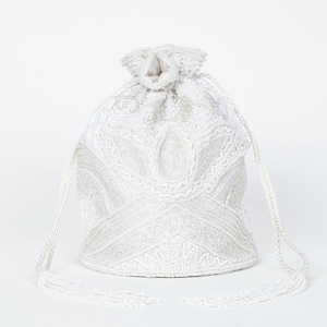 Vintage Inspired Beatrice Bucket Pouch Clutch Purse Bag White Wedding ...