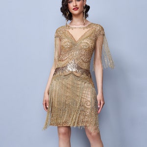 As seen on the movie of YOU Sybil Gold Fringe Flapper Dress Jazz age 1920s Vintage inspired Great Gatsby Art Deco Bridesmaid Wedding guest image 2