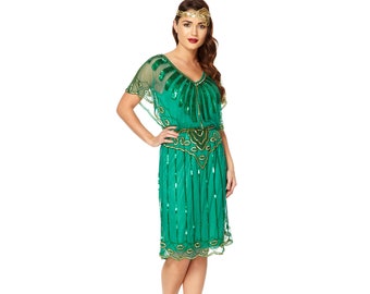 Size US10 UK14 AUS14 EU42 Angel Sleeve Emerald Green 20s Flapper Great Gatsby Wedding Guest Bridesmaids Party Art Deco Dress Handmade