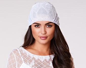 Beatrice White embellecido a mano pieza de cabeza Cap Turban Charleston Gran Gatsby Flapper Vintage inspirado 20s Downton Abbey Art Deco Speakeasy