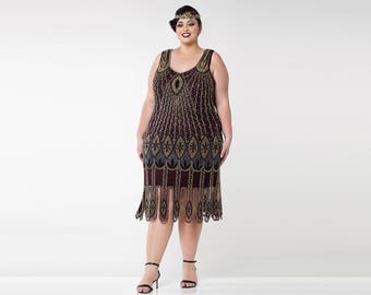 US24 UK28 AUS28 EU56 Molly Purple Plum Plus Size Flapper Dress 20s Great Gatsby Art Deco Charleston Downton Abbey Bridesmaid Wedding Jazz