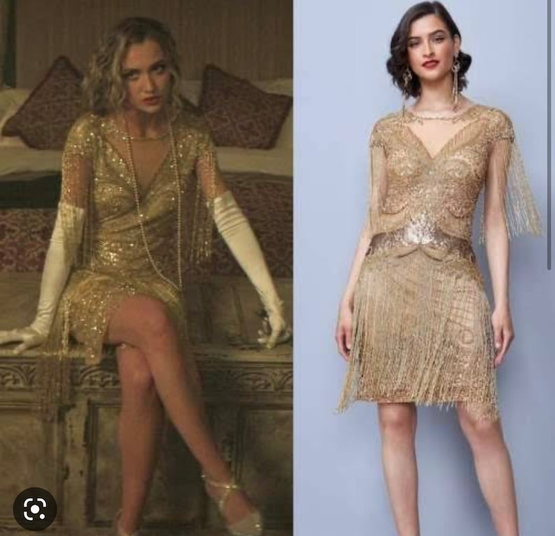 As seen on the movie of YOU Sybil Gold Fringe Flapper Dress Jazz age 1920s Vintage inspired Great Gatsby Art Deco Bridesmaid Wedding guest image 1