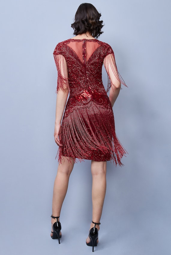 red and blue fringe dress Multi Color Fringe Mini Dress