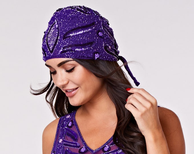 Hollywood Purple hand made head piece Turban Great Gatsby Flapper Vintage inspired 20s Downton Abbey Art Deco Speakeasy