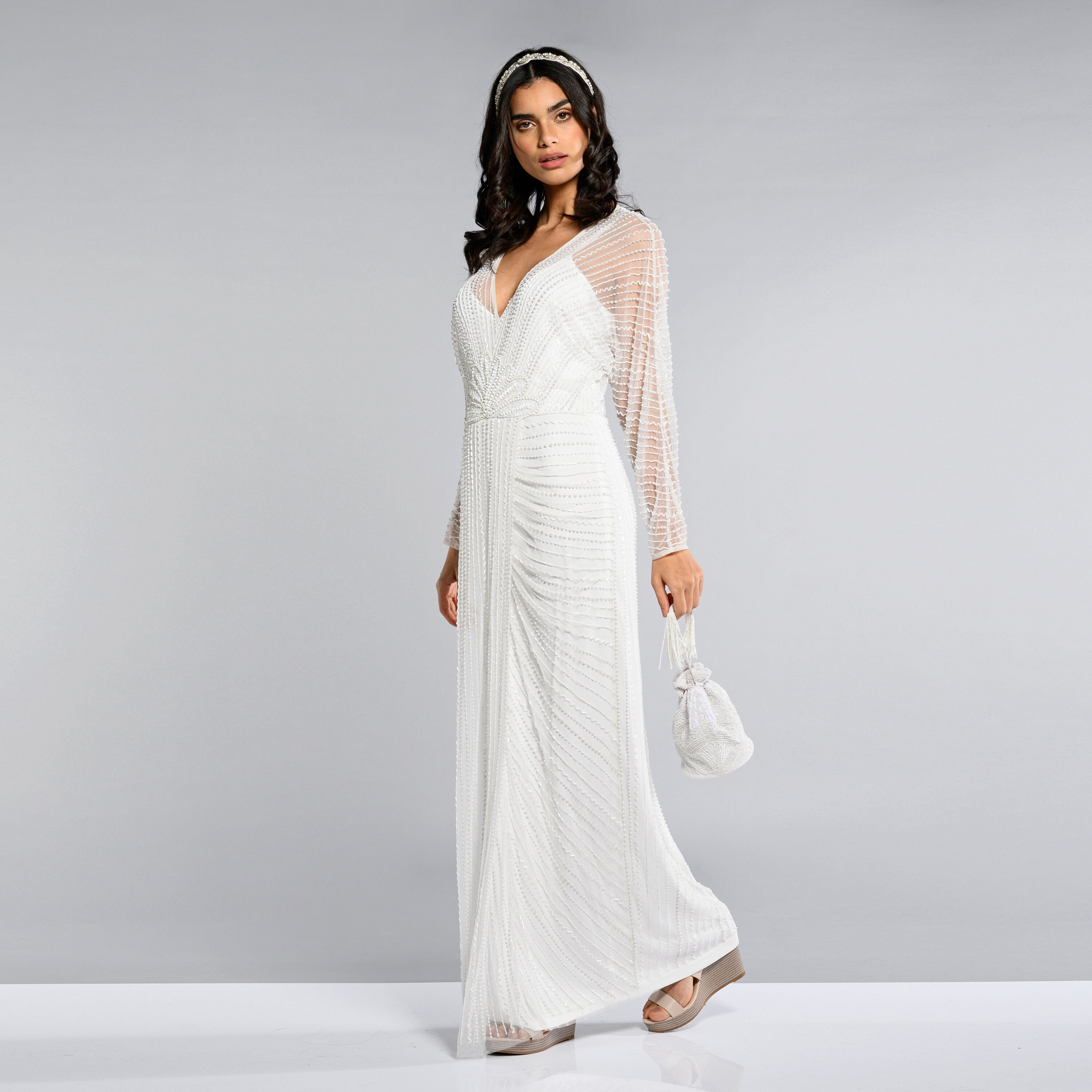 Nell Long Sleeve Wedding Gown Maxi Prom Dress 1920 Great Etsy UK