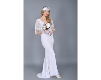 Limited Edition Hailey Wedding Gown White Maxi Prom Dress 1920s Great Gatsby Art Deco Bridesmaid Wedding reception Bridal Shower