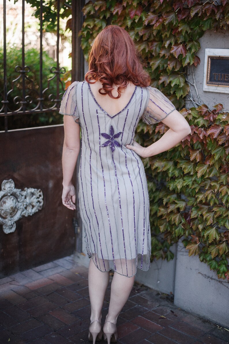 Daisy Taupe Purple Flapper dress with Sleeves Vintage 20s | Etsy