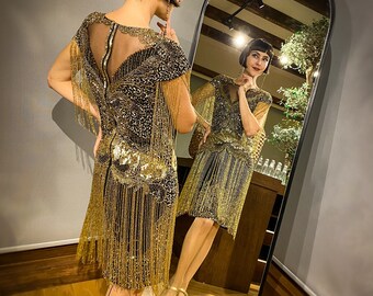 plus size gold fringe dress Xpluswear Plus Size Party Sequin Fringe V Neck Backless Bodysuit Mini Dress