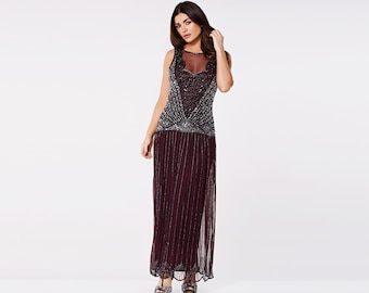 US10 UK14 AUS14 EU42 Handmade Elaina Flapper Maxi Prom Gown Dress 20s Great Gatsby Bridesmaid Wedding Bridal Rehearsal Dinner homecoming