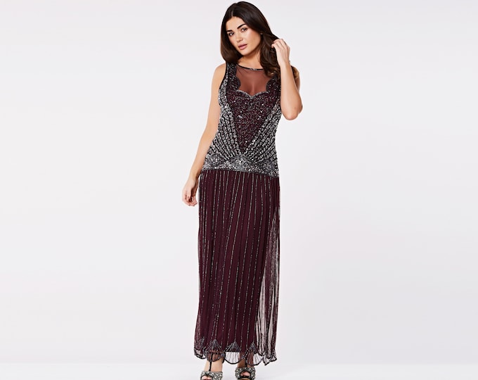 US10 UK14 AUS14 EU42 Handmade Elaina Flapper Maxi Prom Gown Dress 20s Great Gatsby Bridesmaid Wedding Bridal Rehearsal Dinner homecoming
