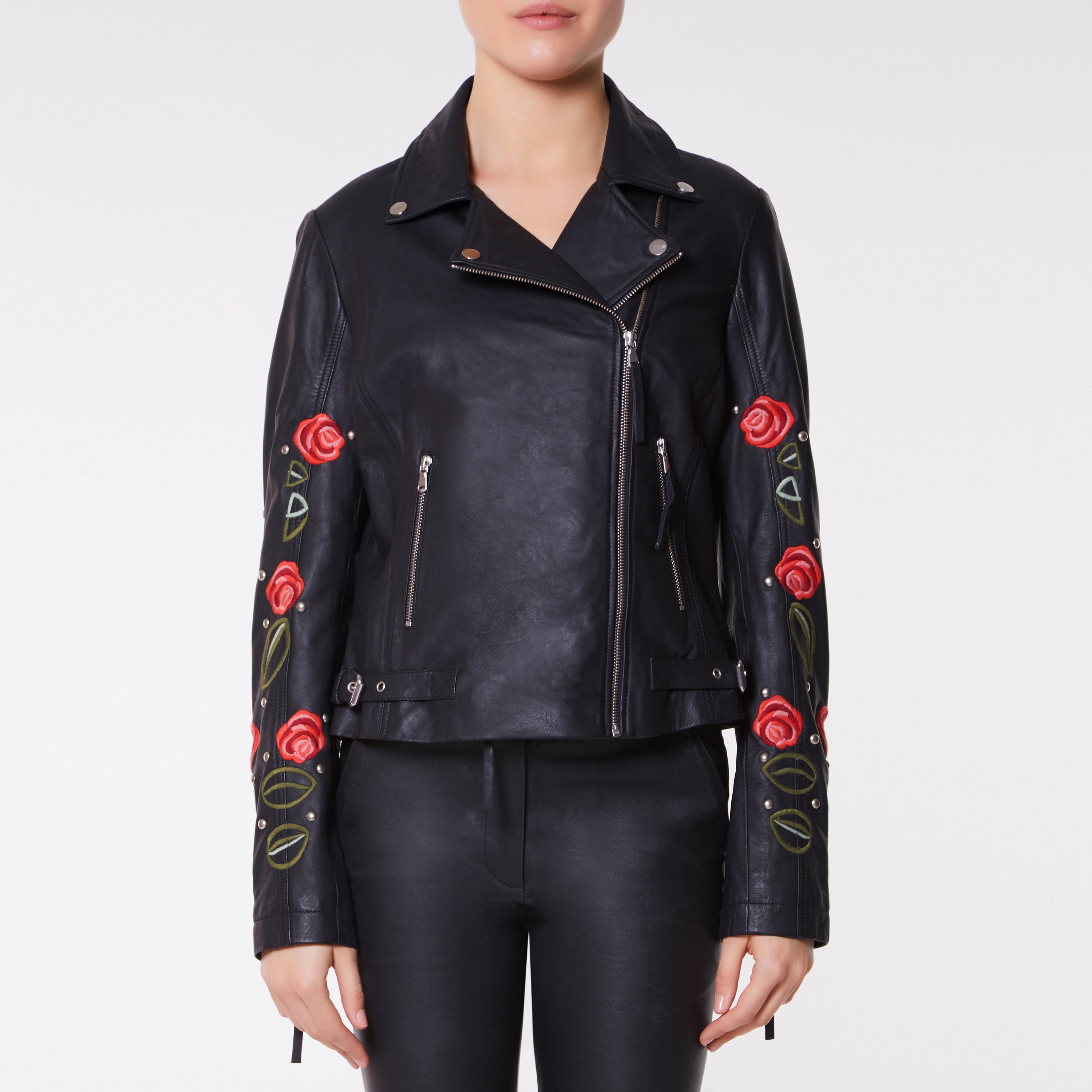 rose embroidered leather jacket