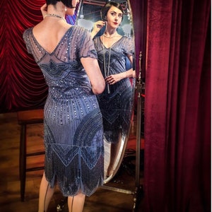 Beatrice Flapper Art Deco Fringe Smokey Lilac Jurk jaren 1920 Vintage geïnspireerd Great Gatsby Charleston Downton Abbey Bruidsmeisje Bruiloft gast afbeelding 5