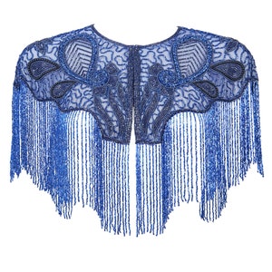 Suzi Embellished Cape in Navy 20s inspired Flapper Wedding Prom Jacket Bolero Great Gatsby Art Deco Downton Abbey beaded Shrug cape