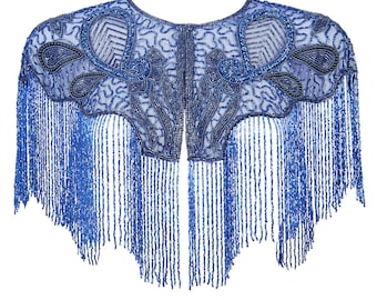 Suzi Embellished Cape in Navy 20s inspired Flapper Wedding Prom Jacket Bolero Great Gatsby Art Deco Downton Abbey beaded Shrug cape