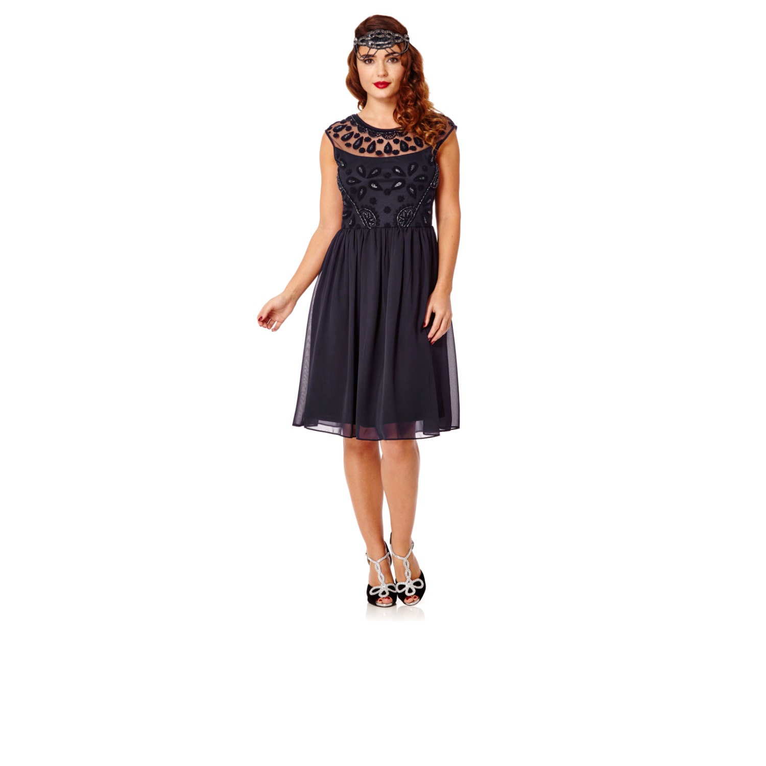 Plus Size Navy Blue Dorothy Vintage Inspired Charleston Art Deco