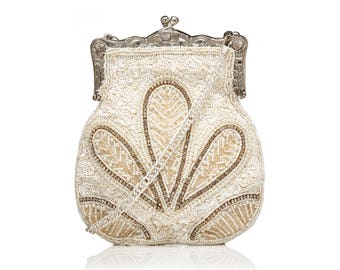 Vintage Inspired Bridal Wedding Hand Bag Dollie Cream Ivory Hand Embellished 20s Great Gatsby Flapper Charleston Downton Abbey Art Deco New