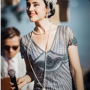 Beatrice Flapper Art Deco Fringe Smokey Lilac Jurk jaren 1920 Vintage geïnspireerd Great Gatsby Charleston Downton Abbey Bruidsmeisje Bruiloft gast afbeelding 4