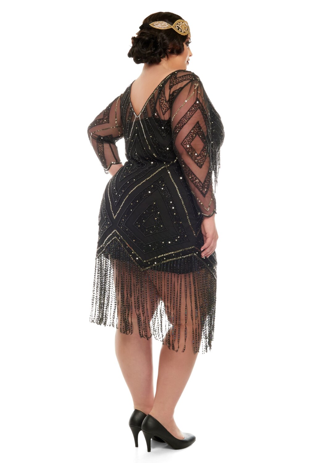 Betty Black Gold Fringe Dress With Sleeves With Slip 20s Etsy UK