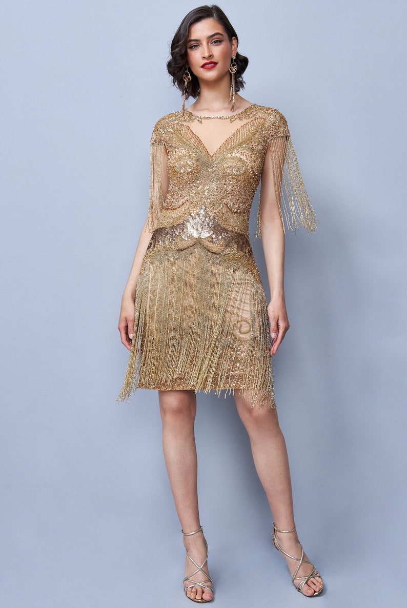 As seen on the movie of YOU Sybil Gold Fringe Flapper Dress Jazz age 1920s Vintage inspired Great Gatsby Art Deco Bridesmaid Wedding guest image 2