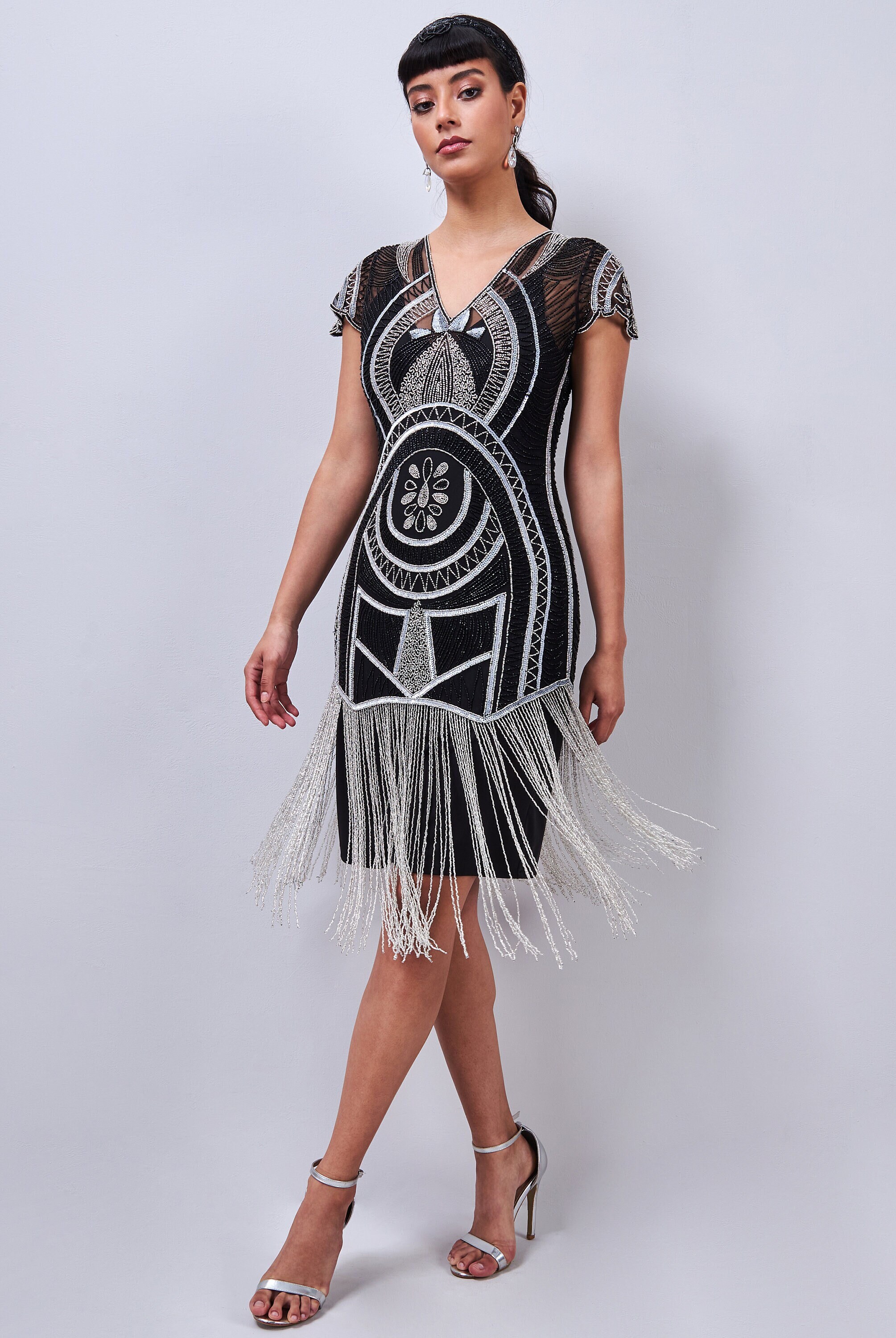 silver flapper dress costume Mary Black Silver Fringe Flapper Dress Slip Included 1920s Great Gatsby Art  Deco Charleston Downton Abbey Bridesmaid Wedding Guest