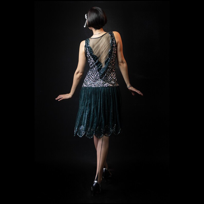 Hand made Elaina Flapper Forest Green Dress 1920s Great Gatsby Art Deco Charleston Bridesmaid Wedding Bridal Shower Rehearsal Dinner Jazzage image 6