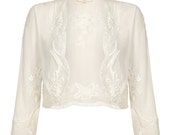 Off White Vintage 20s inspired Flapper Great Gatsby Beaded Robe Charleston Art Deco Sequin Hand embellished Wedding Bolero Shrug cape Jacket