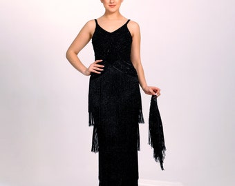 US8 UK12 AUS12 EU40 Limited Edition Tessa Black Gown maxi Fringe Great Gatsby 20s Inspired Flapper Art Deco Bridesmaids Wedding guest dress
