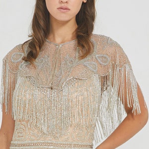 Suzi Embellished Cape Blush Silver 20s inspired Flapper Wedding Bolero Great Gatsby Art Deco Downton Abbey beaded Shrug cape