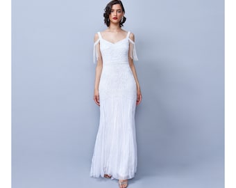 Chloe Wedding Gown Open Back Maxi Prom Dress 1920s Great Gatsby Art Deco Downton Abbey Bridesmaid Wedding reception