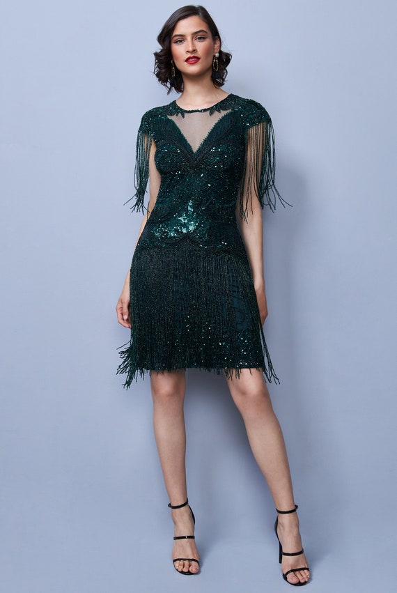 Green art top deco dress