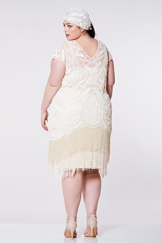 Plus Size Vegas Cream Dress 1920s Great Gatsby Art Deco Downton Abbey Bridesmaid Beach Wedding Reception Bridal Shower Rehearsal Dinner Etsy UK