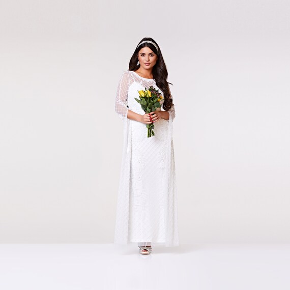 Eugine White Wedding Gown Prom Maxi Dress With Long Sleeves Etsy