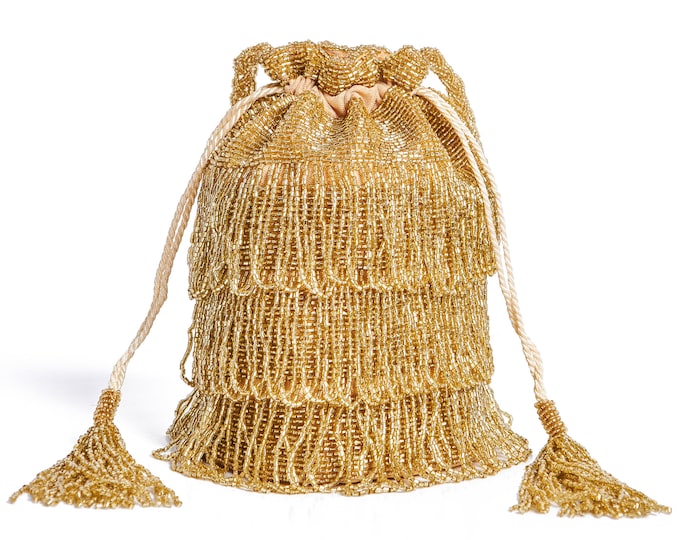 Vintage Inspired Tassel Bucket Pouch clutch purse bag Blush Wedding Bridal Bridesmaids Embellished 20s Great Gatsby Flapper Art Deco