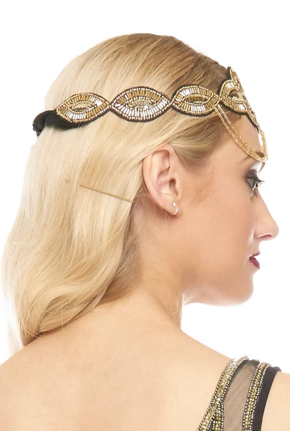 NET TOYS 20er Jahre Kopfschmuck Charleston Haarband Mit Feder In Gold - Gatsby Flapper Haarschmuck Für Mottoparties, Karneval & Silvester