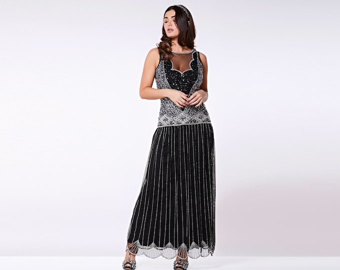 Black Elaina Maxi Prom Gown Dress 20s Great Gatsby Bridesmaid Wedding reception Bridal Shower Rehearsal Dinner Black Tie homecoming