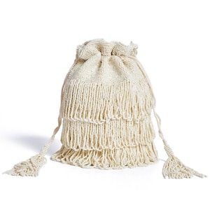 Vintage Inspired Tassel Bucket Pouch purse bag Cream Wedding Bridal Bridesmaids Embellished 20s Great Gatsby Flapper Art Deco