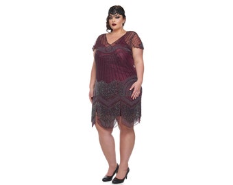 Plus Size Beatrice Purple Plum Flapper Dress Slip Included 1920s Vintage inspired Great Gatsby Art Deco Downton Abbey Bridesmaid Wedding